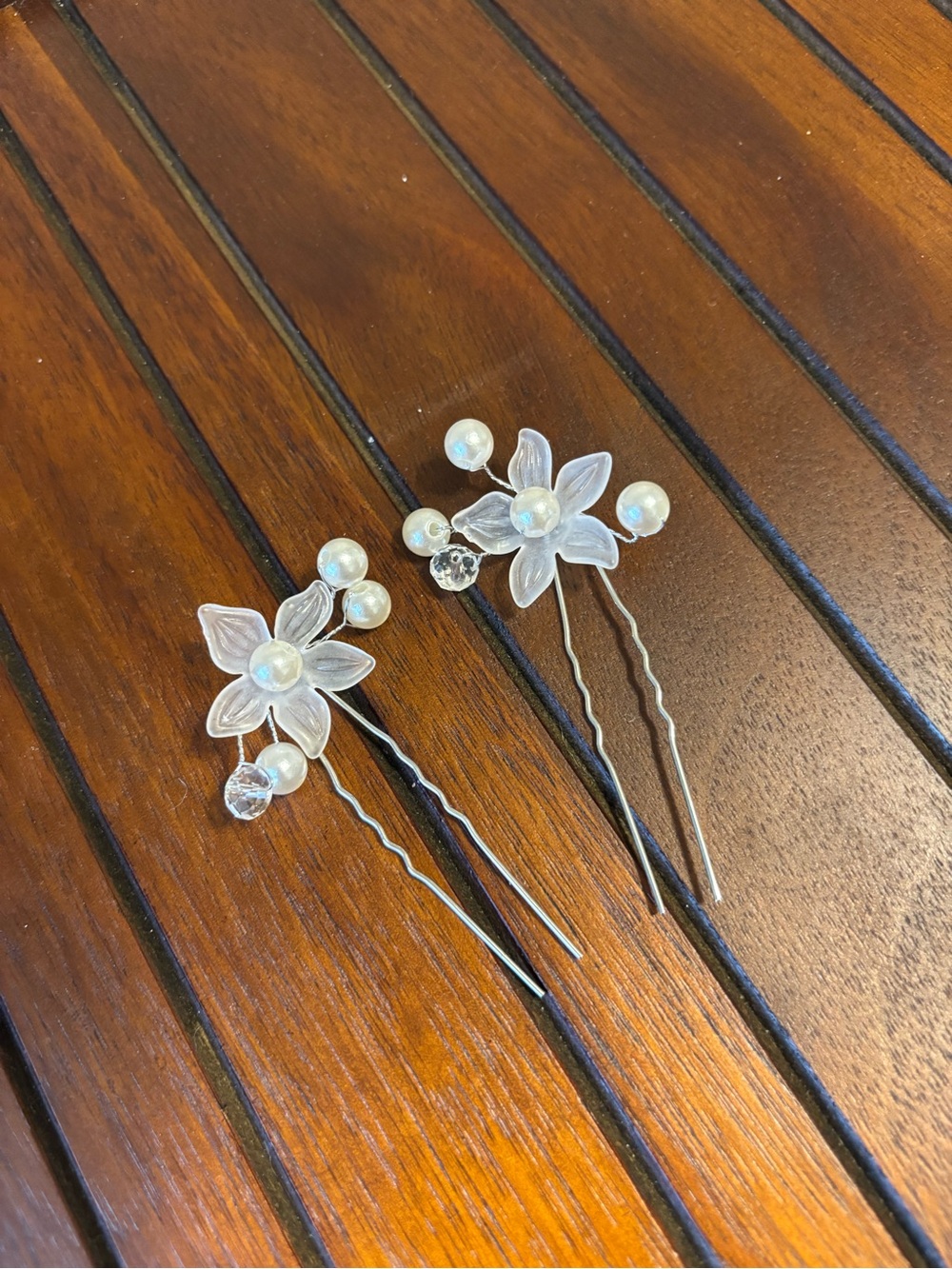 Pearl and Crystal Floral Hair Pins - White
